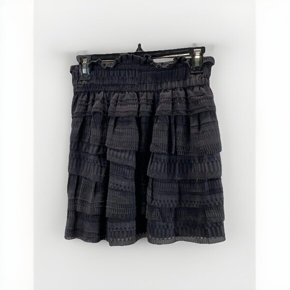 IRO Black Striped Ruffle Mini Skirt Sz 15 / 34 Feminine Flowy Silk Office - Picture 2 of 6